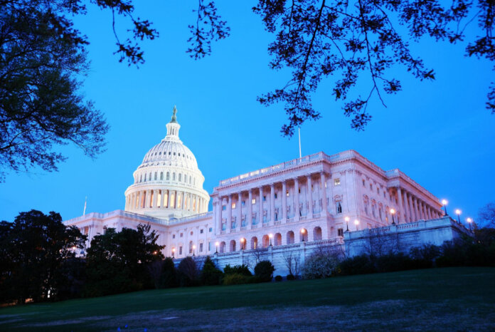 US Capitol at night